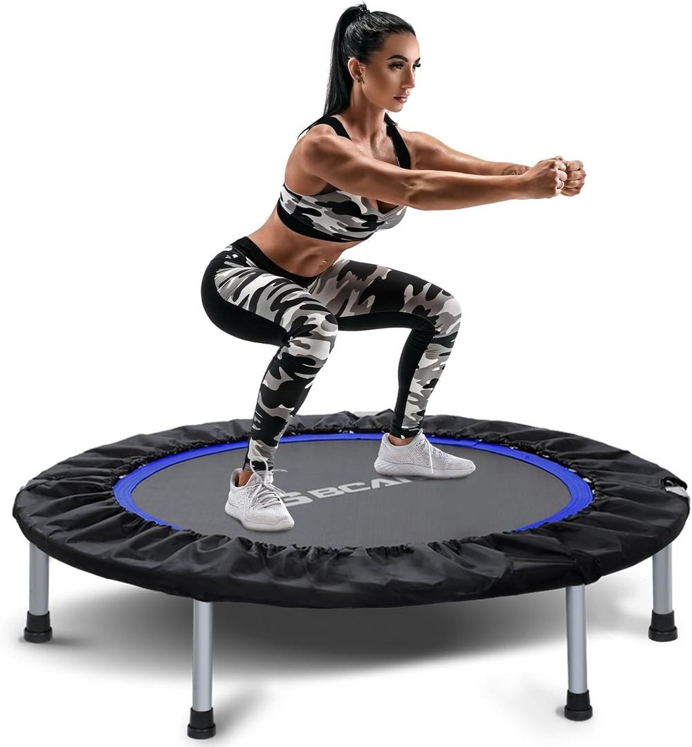 BCAN 38"/40''/48'' Foldable Mini Trampoline Fitness Trampoline with Safety Pad,Rebounder Exercise Trampoline for Adults Indoor/Garden Workout,Max Load 300lbs/440lbs (48-Black)