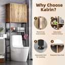 Kalrin Over The Toilet Storage Cabinet with Fluted Wave Doors and Adjustable Shelf, Wood Over Toilet Storage Rack with Drain Basket, Freestanding Bathroom Organizer for Balcony Laundry, Vintage Brown