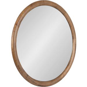 Kate and Laurel Dessa Transitional Round Wooden Wall Mirror; 32 Inch Diameter; Natural Rustic; Modern Circle Bathroom Vanity Mirror with Chunky Rounded Profile and Solid Poplar Wood Frame