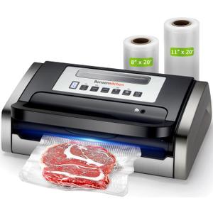 Bonsenkitchen Vacuum Sealer Machine, Globefish Technology for Perfect Vacuum Sealing, Powerful Low-Noise Food Vacuum Sealer with Easy Handle Design, Built-in Cutter and Bag Storage, 2 Bag Rolls (Stainless Steel)