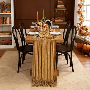 3 Pcs Gold Velvet Table Runner Luxurious Thick Soft Velvet Christmas Thanksgiving Wedding Reception Table Runners for Party Reception Decorations,29"x120", 3Pcs