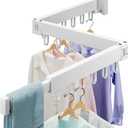 Abiglifty Clothes Drying Rack Wall Mounted, Laundry Drying Rack Collapsible, Foldable & Retractablewith 18 Hooks for Indoor/Outdoor Use inLaundry Room, Bathroom & Balcony (White)