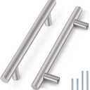 Probrico 12 Pack 5" Holes Cabinet Pulls Brushed Nickel Finished, Stainless Steel Kitchen Cupboard Handles Euro T Bar Cabinet Handles and Knobs, 7-1/2" Overall Length