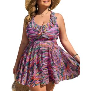 Summer Mae Plus Size Swimsuit for Women Two Piece Swim Dress Tummy Control Bathing Suit Flowy Tankini with Shorts Purple 22 Plus