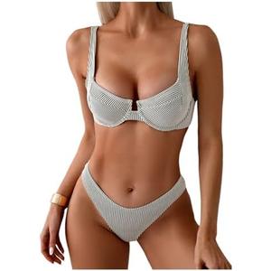 SweatyRocks Women's 2 Piece Bikini Set Striped Print Spaghetti Strap Push Up Swimsuit Size M