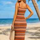 Women's Boho Square Neck Sleeveless Beach Bodycon Midi Dress (Orange, M)