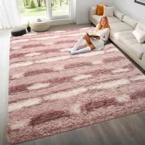 8x10 Feet Area Rugs for Living Room Bedroom,Pink and White Machine Washable Soft Fluffy Shaggy Indoor Rug, Floor Carpet for Girls Boys Kids, Dorms, Nursery Rooms, Home Decor Aesthetic