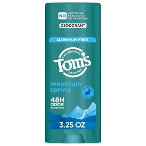 Toms of Maine Mountain Spring Natural Deodorant for Men and Women, Aluminum Free, No Artificial Fragrances, Dyes, or Preservatives, Baking Soda Free, 48-Hour Odor Protection, 3.25 oz (3.25 Ounce (Pack of 2))