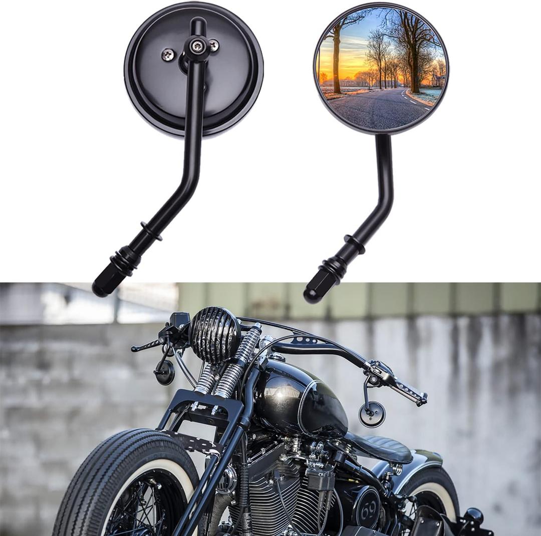 DREAMIZER 3" Motorcycle Vintage Mirrors Round Rear View Mirror 8mm Black Compatible with Harley Dyna Bobber Softail Chopper Cruiser Cafe Racer Street Electra Glide 1982-2018