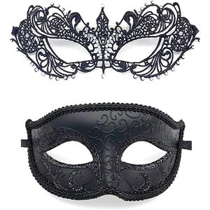 Vtrem Masquerade Mask for Couples: Black Mardi Gras Party Ball Mask Set Women Men Dad Daughter Prom Couple Valentine's Masks