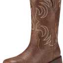 Rollda Boys Cowboy Boots, Kids Cowboy Boots with Square Toe, Girls Cowgirl Western Boots for Toddler/Little Boys/Big Kids, Size 4 