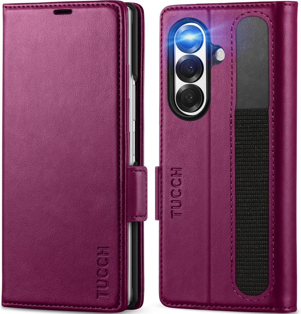 TUCCH Wallet Case Compatible with Galaxy Z Fold7 (8.0") 2025 Plum Purple, RFID Blocking | 4 Card Holder | Kickstand | Shockproof PC Shell | PU Leather | Magnetic Closure | Protective Flip Cover