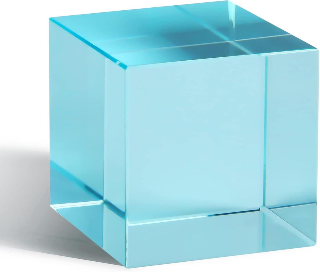 QFkris K9 Crystal Optical Glass Prism Cube Paperweight Ornament Art Glass Figurine Table Home Collectible Decor Photography Accessory (1.5inch,Cyan)