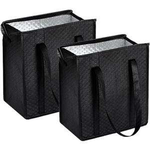 18L Insulated Grocery Bags with Zipper, Reusable Thermal Cooler Tote Bag for Hot & Cold Food, Foldable Shopping Bag (2, Black)
