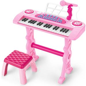 deAO Piano Keyboard Toys 37 Keys Toddler Piano Toy with Stool Microphone