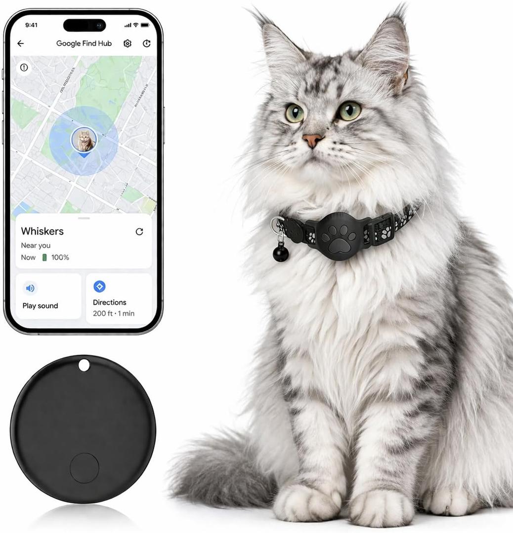 Pet Tracker,GPS Collar for Cats (Android Only) Smart tag,Waterproof Compatible with Google Find My,No Monthly Fee,Advanced Tracking Solution Smart Collar for Pet Safety Ideal Small Large Cats