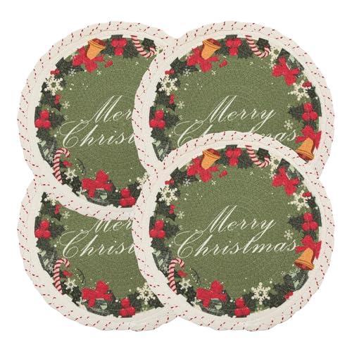 Lahome Round Christmas Placemats Set of 4,13 Inch Round Table Mats for Dining Tables Decorations,Heat Resistant Circle Place Mats for Kitchen Dining Holiday Party Winter Home Decor,Xmas Wreath