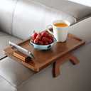 BAMBOO LAND- Couch Arm Tray, Wooden Folding Couch Armrest Table, Rectangular Clip-On Sofa Arm Tray with 360 Rotating Phone Holder