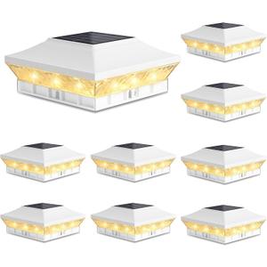 Brightever 3.5x3.5 4x4 Solar Post Cap Lights Outdoor, 8-Pack Solar Fence Post Lights for Wooden/Vinyl Posts, 2 Modes (Warm/Cool White), Solar Powered Waterproof Deck Post Lights for Patio Porch, White