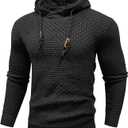 Zaitun Mens Hooded Sweatshirt Long Sleeve Solid Knitted Hoodie Pullover Sweater (Medium, Black)