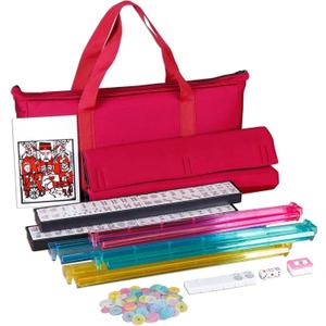 Nova Microdermabrasion American Mahjong Mah Jongg Set 166 Tiles 4 All-in-One Color Rack/Pushers Red Paisley Soft Bag Full Size Complete Mahjongg Ma Jong Set