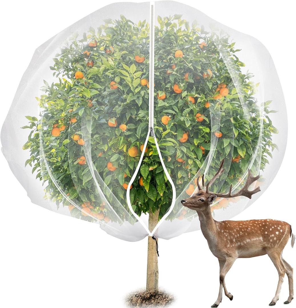 7.8 x 7.8 ft Large Fruits Tree Netting Cover with Zipper and Drawstring,Garden Insect Netting Plant Cover Transparent Bird Plant Barrier Flower Fruits Mesh Screen for Preventing Deer Squirrel Bug