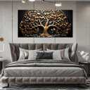 Tree Pictures Wall Decor Bedroom Black and Gold Wall Art for Living Room Large Wall Art for Office Large Size 29" x 58"