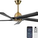 52 Inch Solid Wood Ceiling Fan No Lights, (Black Gold)