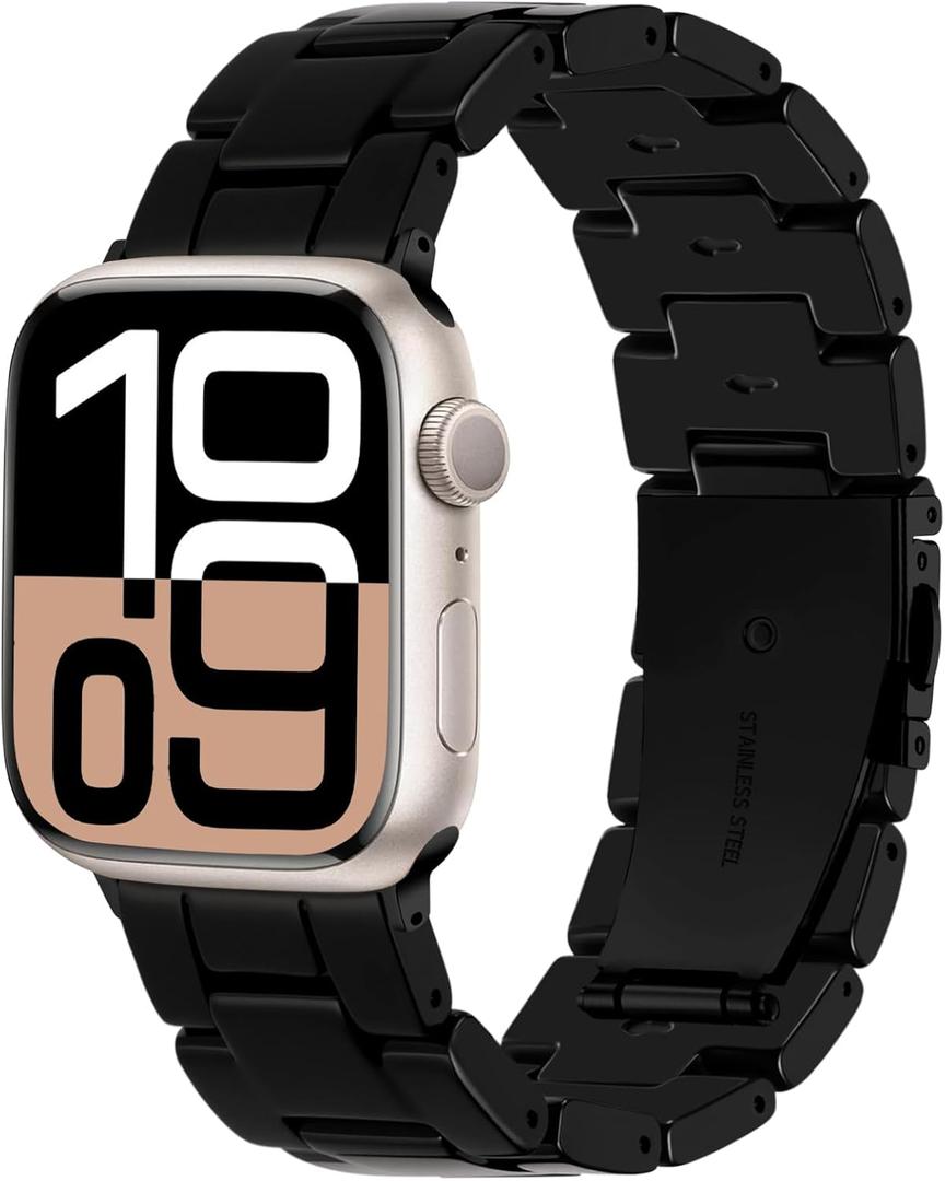 Lerobo Resin Band Compatible with Apple Watch Series 11/10/9/8/7 38mm 40mm 41mm 42mm 44mm 45mm 46mm 49mm,Fashion Lightweight Strap for iWatch Series 6/5/4/SE/Ultra 3 2 1 Wristband Replacement for Women Men (Black)