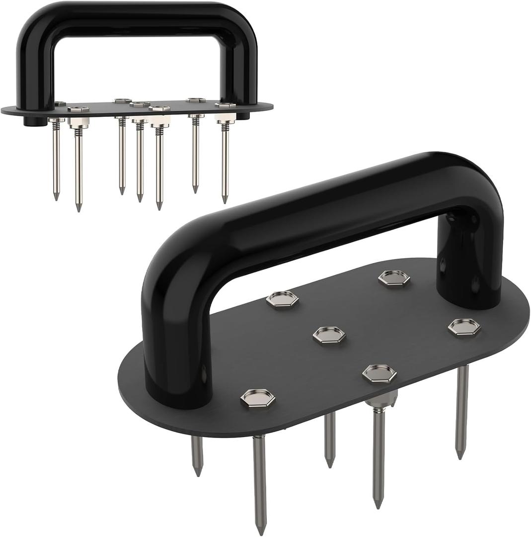 Hand Tiller Garden Tool Lawn Aerator Spike Manual Tool Portable Handheld Aerator Lawn Tool with 7-Iron Spikes, Pre-Aessmbled Small Grass Aerator Tool, Cultivator Tiller Soil Lossener