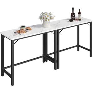 MAHANCRIS Narrow Bar Table, 63-Inch Pub Table for Dining Room, Counter Bar Tables with Sturdy Metal Frame, Connectable Bar Table, Multifunctional Console Table, Marble and Black BTHM1601, 63"L x 13.8"W x 35"H