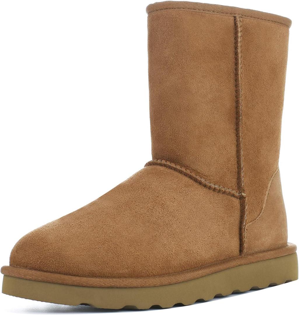 WaySoft Genuine Australia Mid Calf Sheepskin Fur Winter Boots for Women, Water Resistance Shearling Furry Boots Women (7, Chestnut)