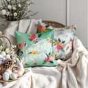 Prims & Flourish Easter Pillow Covers 18x18 Set of 4, Throw Pillow Covers, 4-Pack, 4 Designs, Floral Bunny Bliss, Green