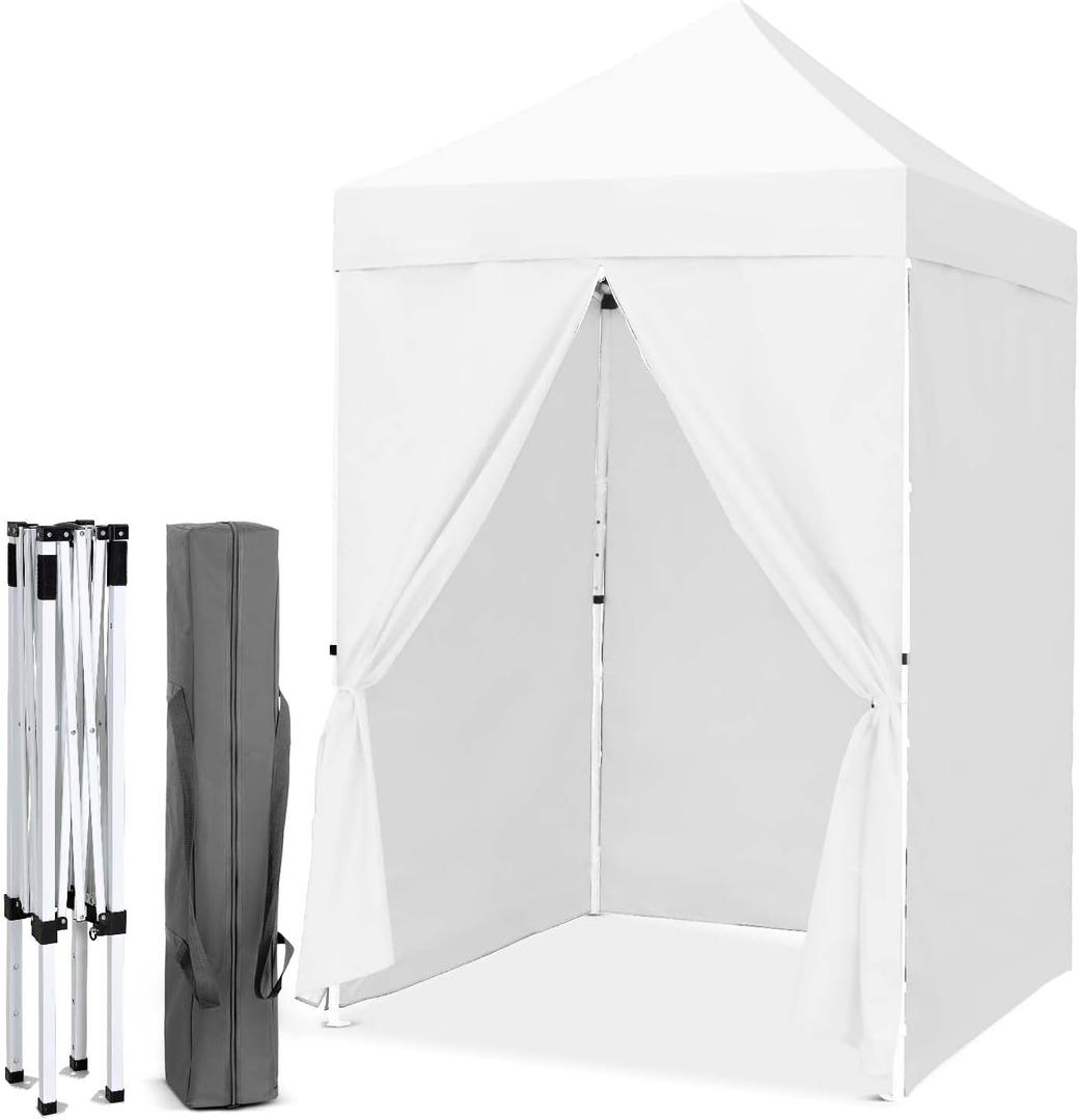 EAGLE PEAK 5x5 Instant Canopy with 4-Side Wall Panels, Small Pop up Portable Canopy Tent with Carry Bag, Light Weight Sun Shelter for Sports, Camping and Beach, White