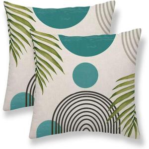 Mid Century Pillow Covers 20x20 Set of 2, Boho Abstact Teal Sunset Decorative Throw Pillow Covers Outdoor Summer Modern Aqua Cushion Case for Bed Couch Sofa Home Decor
