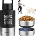 Insulated Dog Travel Water Bottle With Detachable Bowls, Ideal Gifts for Dog Lovers, Portable Water Bottle Dispenser, For Walking, Hiking, Camping, Outdoor (Black:Dogs Better, 32 Oz)