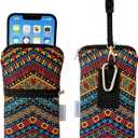 Tainada Men Women Cell Phone Neoprene Shockproof Zippered Sleeve Case Bag Pouch w/Clip Hook, Neck Lanyard, Belt Loop Holster for iPhone 17/16 Pro Max, Air, 16 Plus, 16e; Samsung S25+ (Folk Style 1)