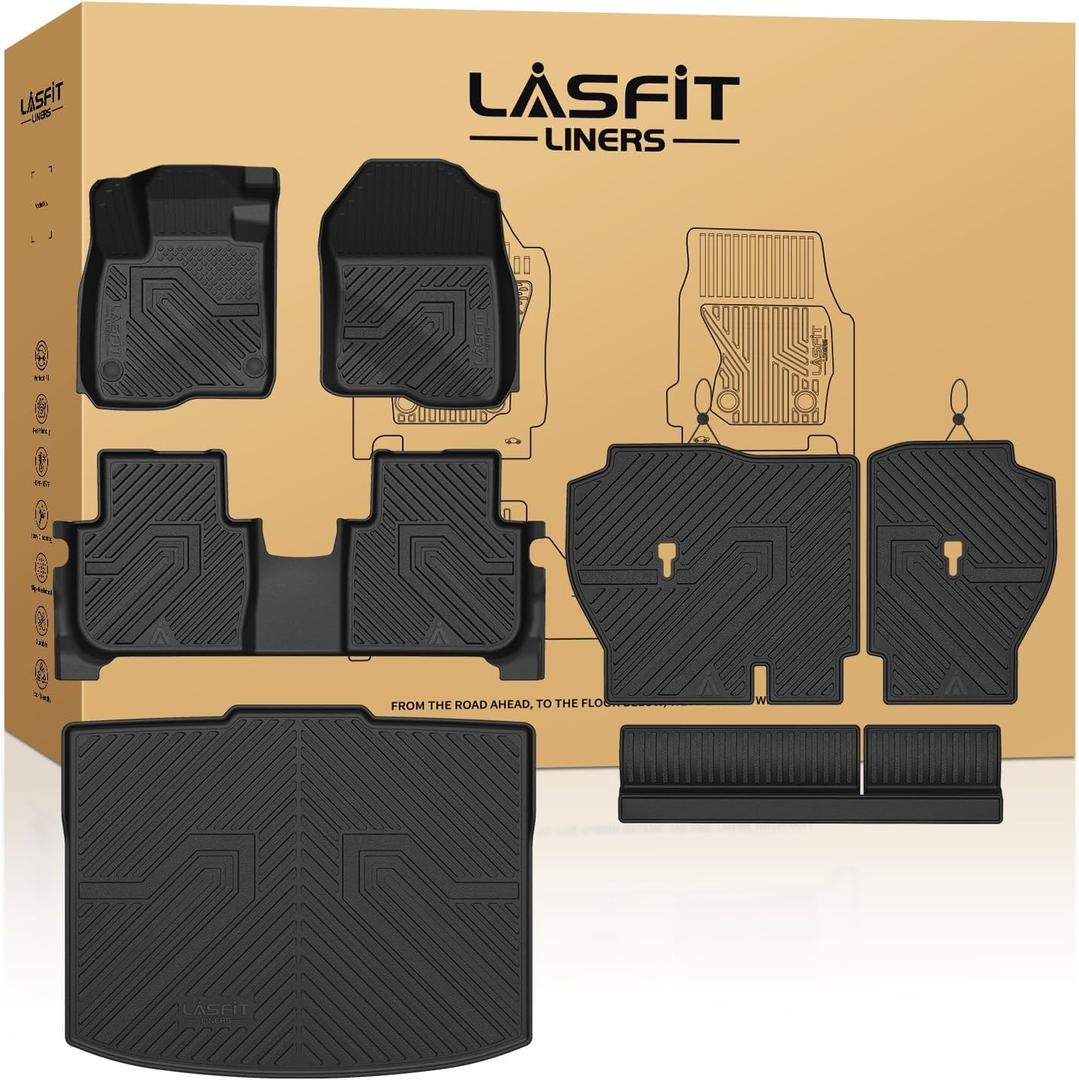 LASFIT Full Set Floor Mats for Honda CR-V 2026 2025 2024 2023 (Gasoline Only), All Weather TPE Custom Fit Floor Liners 1st & 2nd Row & Seat Back Mat & Cargo Mat (Lower Position)