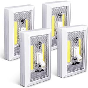 VIBELITE Closet Light, Battery Operated Switch Light, Tap Light, Touch, Push Night Lights, Wall Wireless Mount Under Cabinet, Shelf, Shed, Kitchen, Garage, Attic, RV, Lighting Installations (4-Pack) (White)