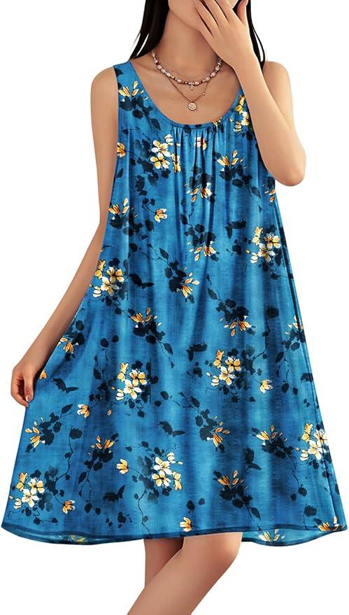 YESNO Summer Dresses for Women Casual Boho Floral Sundresses Sleeveless Scoop Neck Beach Tank Dresses, XS