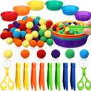 Zhanmai 142 Pcs Fine Motor Skills Toys Handy Scooper Set Sensory Bin Filler 12 Sorting Bowls 8 Tweezers 2 Scissors Clips 120 Plush Balls for Early Education and Sorting Counting Training Development