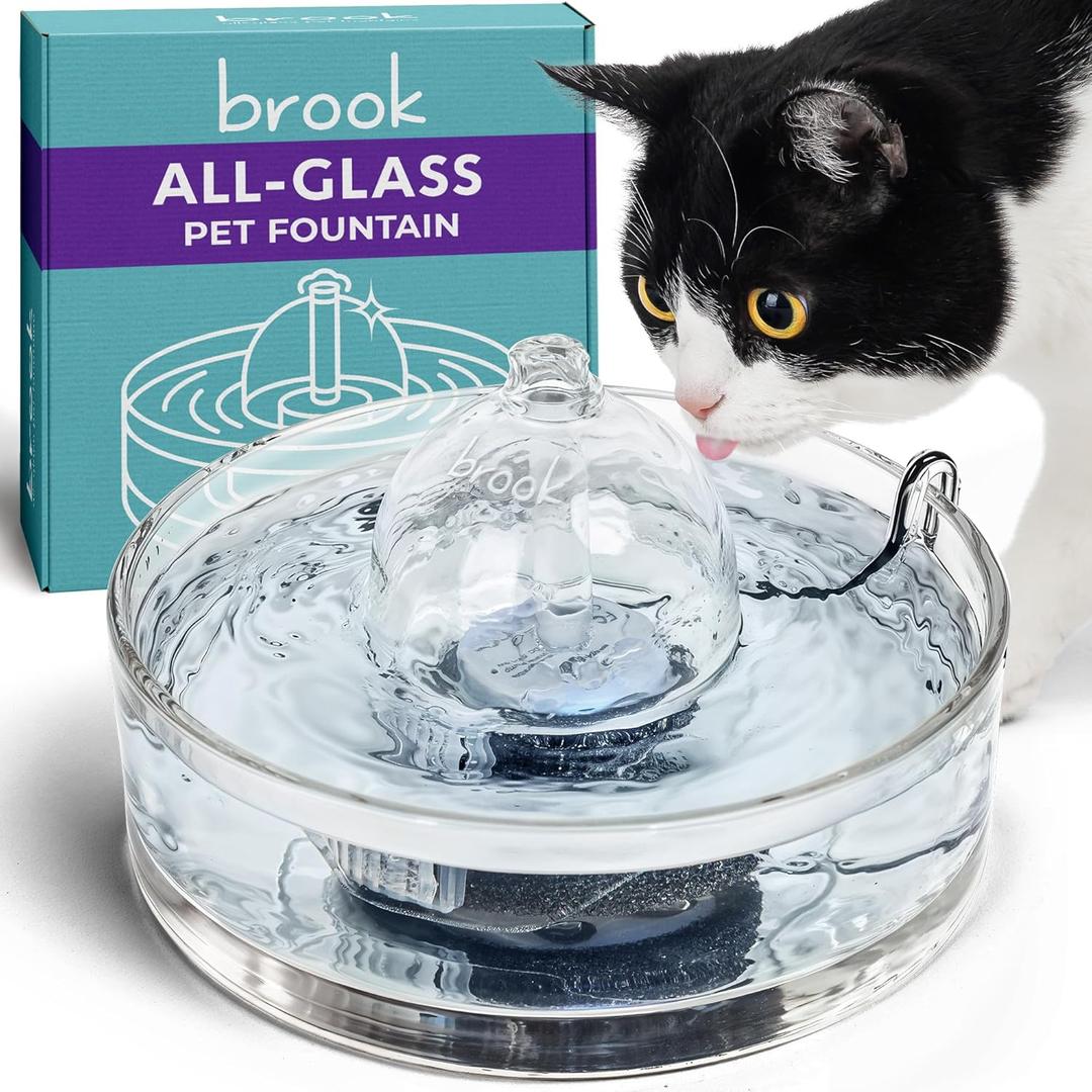 Brook Glass Pet Fountain (90oz/2.7L)  Cat & Dog Water Fountain  Glass Cat Fountain & Automatic Water Dispenser for Drinking