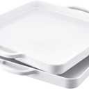 Square Serving Trays with Handles Melamine White 12.5x12.5 Inch Spill Proof Kitchen Eating Trays Set of 2 for Cafeteria Cafe Food Appeizer Dessert Snack Dinner Lunch Breakfast,TR14-02