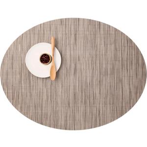 Chilewich Bamboo Placemats Set of 4 - Woven Oval Placemats - Reusable, Stain-Resistant, Indoor/Outdoor Tabletop Protection - 19" x 14" - Dune
