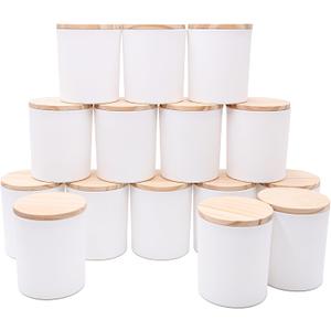 SHOWIN 10 OZ Thick Candle Jars for Making Candles 15 Pcs, Empty Jars with Wood Lids for Candle Making, Sample Container, Matte White