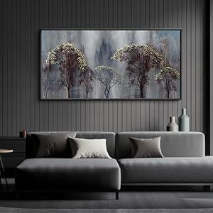 KLAKLA Living Room Wall Art - Black and White Wall Decor Large Picture Landscape Black and Gold Tree Artwork for Walls Frame Canvas Bedroom Office Home Decor 58x29 Inches