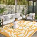 Wonnitar Outdoor Rugs 8x10,Waterproof Large Plastic Outdoor Patio Rug Clearance, Reversible Outside Portable Camping Mat, Abstract Floral Lightweight Carpet for Balcony Beach RV Camper (Orange, 8'x10')