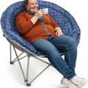 Oversized XXL Folding Round Camping Chair,Super Comfy Padded Moon Camp Chairs,Heavy Duty Supports 200 Kg Outdoor Lawn Chairs for Adults,Perfect for Indoor,Family Camping,Hiking,Picnics and Garden, 18.11' ' X 18.11'' X 41.3''
