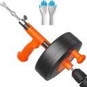 Drain Snake, 50ft Flexible Steel Drain Auger With Drill Adapter, Heavy Duty Sink Plumbing Unblocking Hand Auger Remover, Manual Or Powered for Shower & Bathtub Clogs-No auto retract or feed