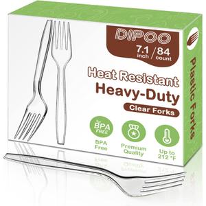 7.1" Clear Plastic Forks Heavy Duty with Heat Resistant & BPA Free, Solid and Durable Plastic Cutlery, Premium Disposable Forks for Party Supply(84 Count)